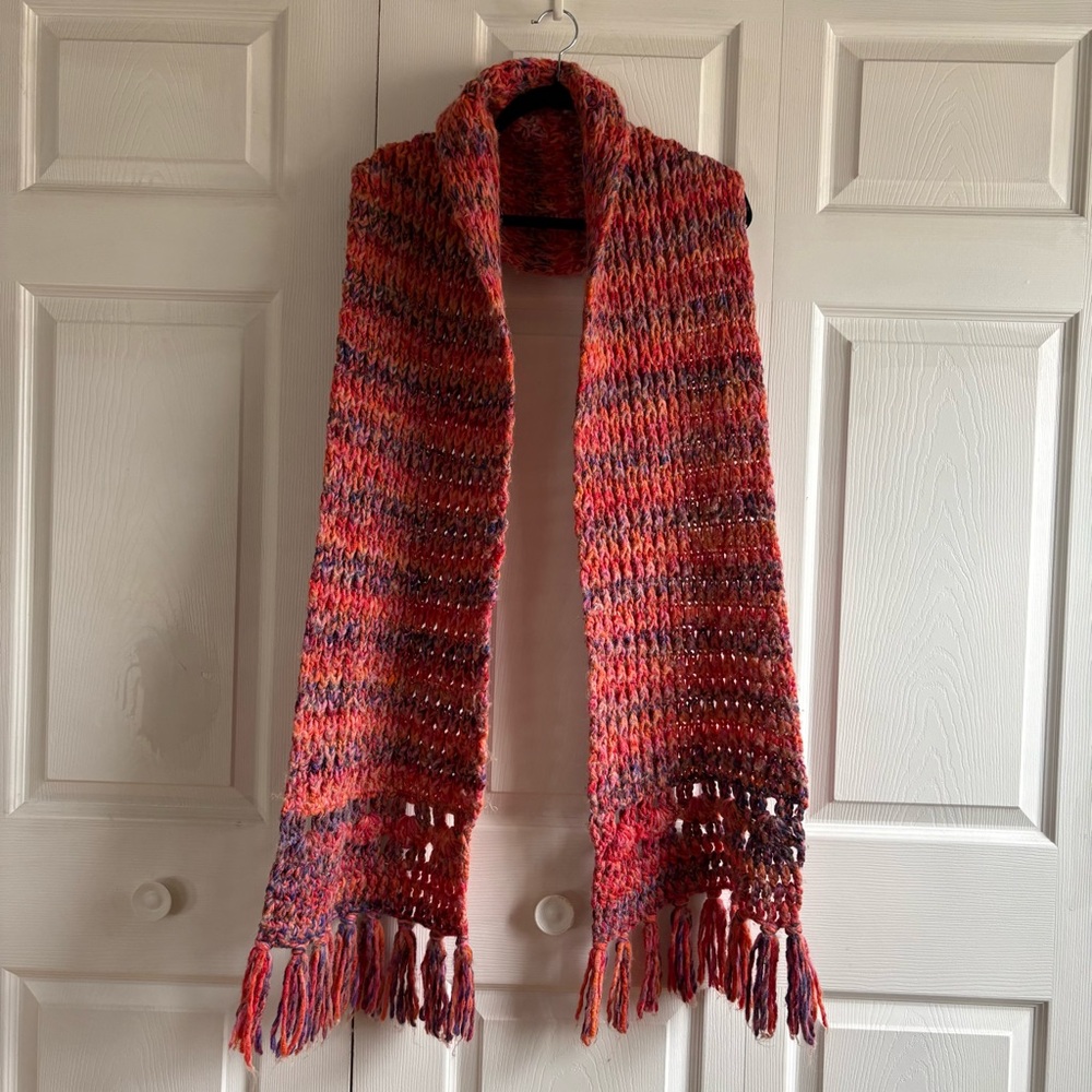 Free‎ People Orange Purple Wool Alpaca Chunky Loose Knit Scarf Boho Hippie